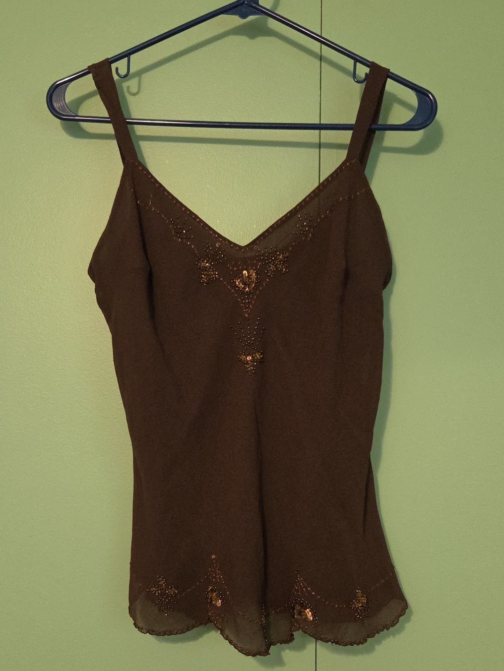 Vintage 100% Silk Studio JPR Brown Beaded Tank Top Size Medium
